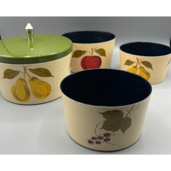 Vtg Set Nesting Bowls Canister Set Hand Painted Fruit Covered‎ Dish - Picture 2 of 7